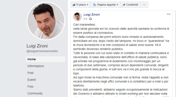 CORONAVIRUS MARANELLO, IL SINDACO LUIGI ZIRONI E’ POSITIVO